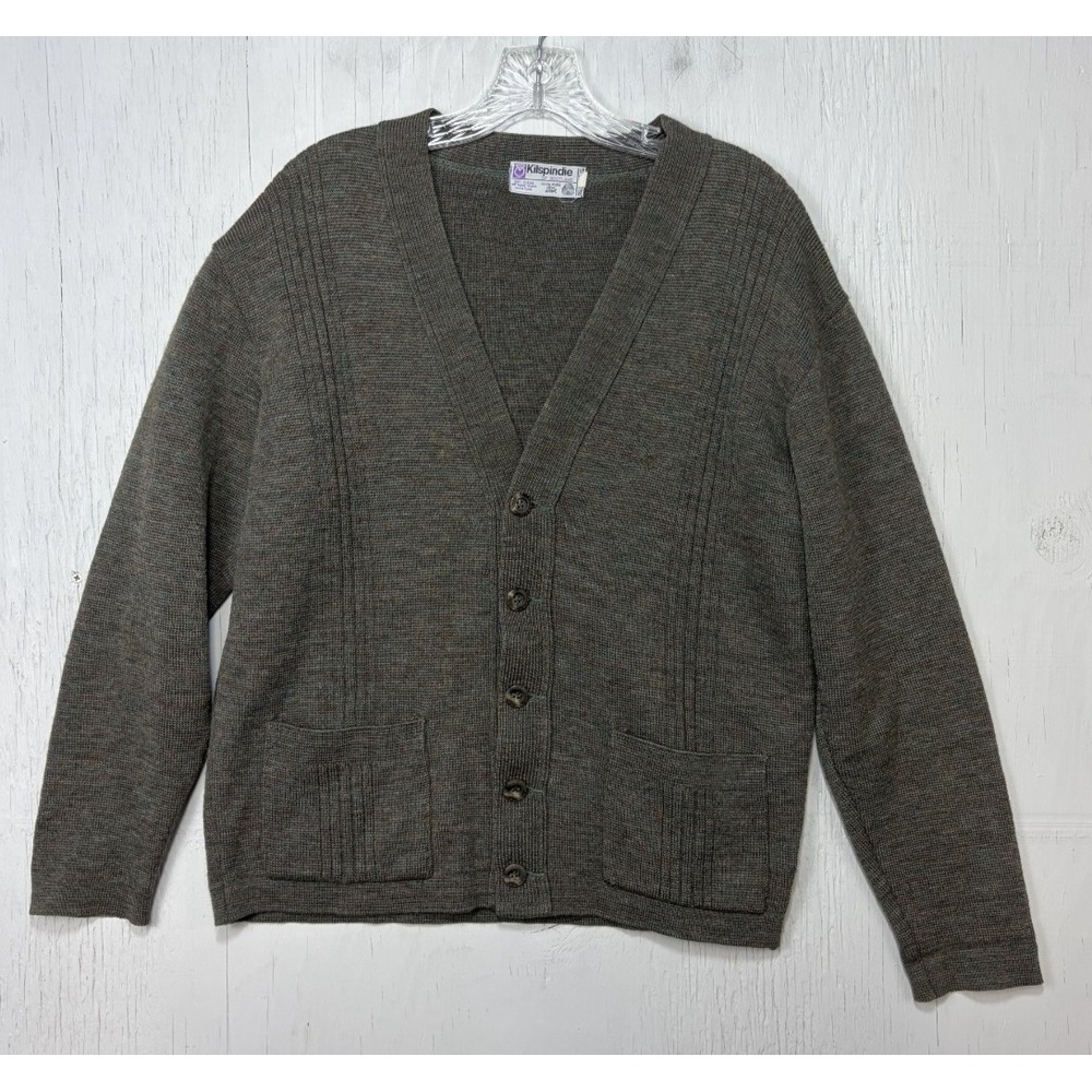 Mens Kilspindie Of Scotland Cardigan Size M Green 100% Virgin Wool Made in U.K.